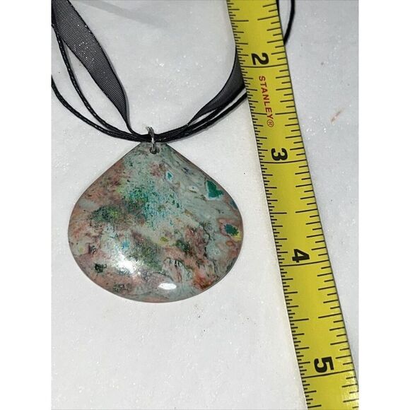 Grass Turquoise Jasper Pendant Necklace On A Cord Natural Statement Collar Boho - Picture 4 of 6